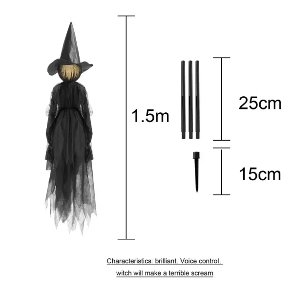 Streghe illuminate di Halloween da 1,5 m Controllo vocale Streghe urlanti Decorazione spaventosa Streghe attivate dal suono che tengono le mani per la casa 2