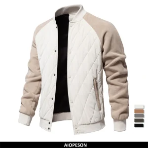 AIOPESON Mens Patchwork giacca Bomber da Baseball foderata in pile spesso inverno caldo capispalla giacche cappotti per uomo 1
