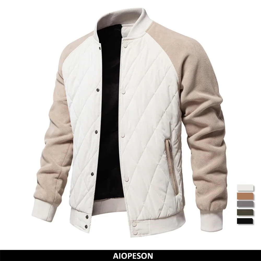 AIOPESON Mens Patchwork giacca Bomber da Baseball foderata in pile spesso inverno caldo capispalla giacche cappotti per uomo 1