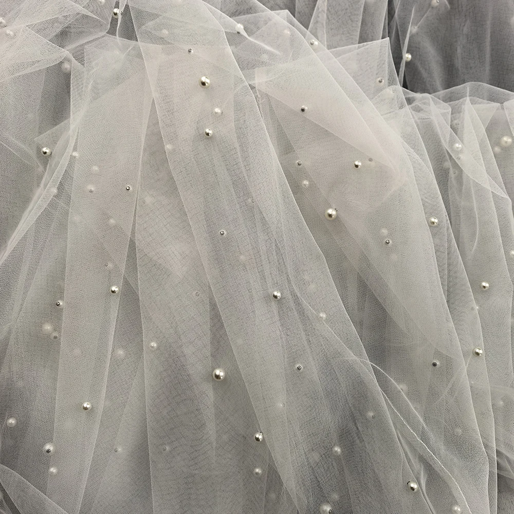 Scialle con strascico lucido di lusso - Personalizzazione di perle fatte a mano - Morbido tulle pregiato 6