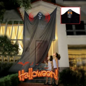 Tenda per porta fantasma con teschio appeso di Halloween Decorazione per casa stregata Ornamento fantasma sonoro Decorazione per interni ed esterni 1