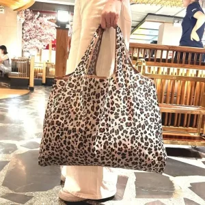 Borsa per la spesa a mano con stampa leopardata di grande capacità Borsa pieghevole quotidiana da donna 1