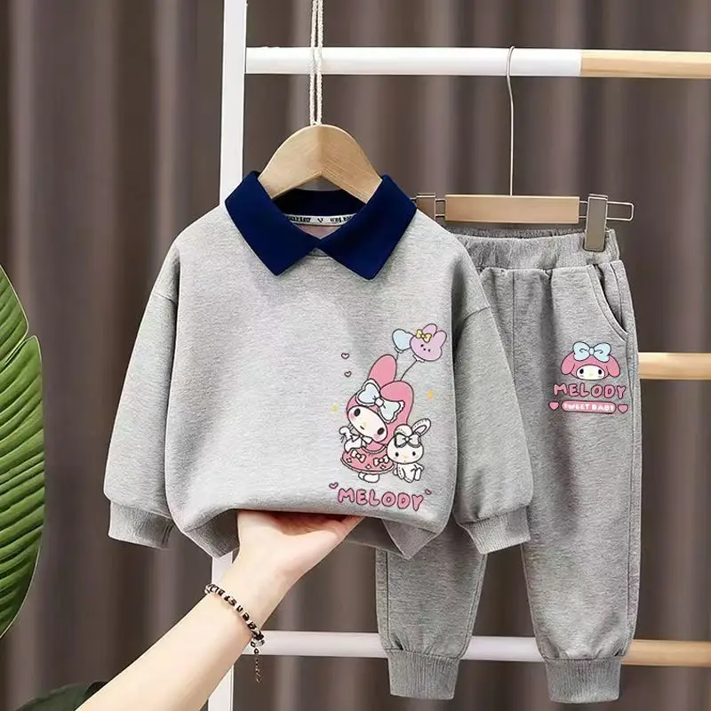 Autunno Kid Vestiti per ragazze Set Bambini Ragazzo Risvolto Orso cartone animato Stampato Felpe Pullover Top e pantaloni Fondo Tute 2