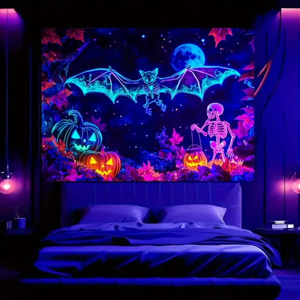 VIKAMA Arazzo di Halloween Pipistrello Zucca Scheletro Decorazione della sala giochi per feste Decorazione in stile Cyberpunk 4