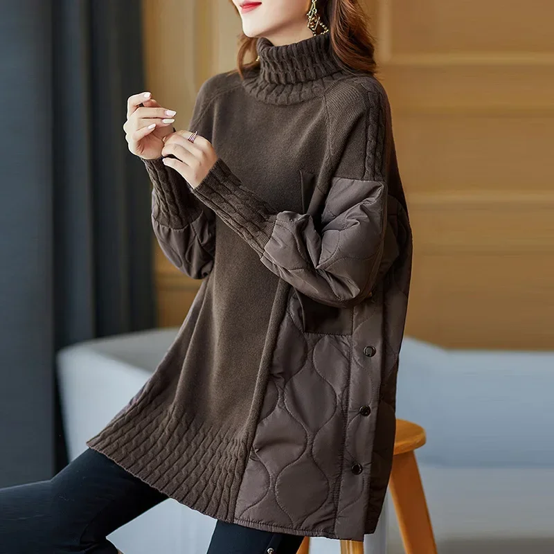 Maglione ispessito di media lunghezza da donna autunno/inverno nuovo stile polo taglie forti/collo tartaruga caldo top in maglia a maniche lunghe alla moda 3