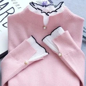 2023 Primavera Autunno Maglione di Cachemire Maglione Lavorato a Maglia da Donna Mezza Collo Alto Pullover Morbidi Maniche Lunghe Maglioni Pull Femme 1