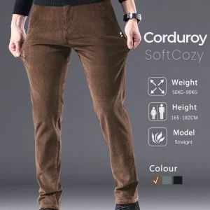 Autunno nuovi pantaloni Casual Slim in velluto a coste da uomo caffè di alta qualità moda comodi pantaloni dritti elasticizzati tinta unita maschile 1