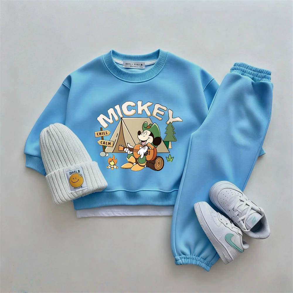Top + Pantaloni 2 pezzi Felpe stampate Topolino Tute tinta unita Costume di moda per ragazzi Bambino Cartoon Abiti a maniche lunghe 1