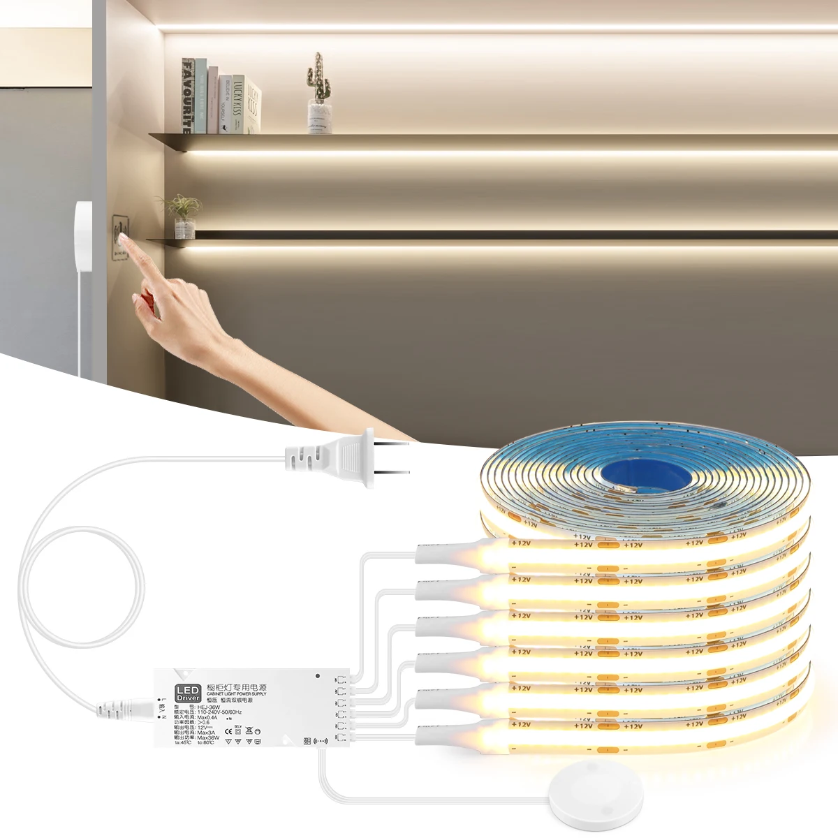 Luci con sensore tattile a strisce LED COB dimmerabili intelligenti per l'illuminazione della decorazione natalizia della parete del soffitto dell'armadio della cucina 2