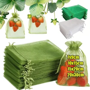 50-300 pezzi sacchetti di protezione della frutta sacchetto di rete per coltivazione di piante con coulisse sacchetto di rete di protezione della frutta sacchetto di rete anti-uccelli a prova di insetti 1