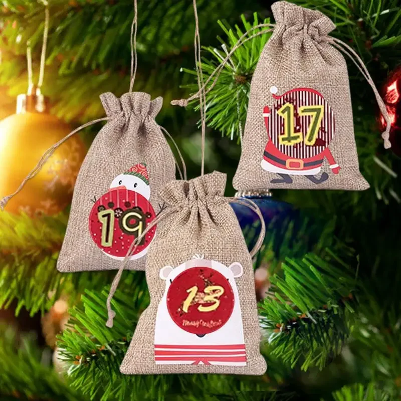 24 pezzi sacchetti regalo calendario dell'avvento di Natale decorazioni di buon Natale fai da te per graffette adesivi ornamento di Natale Navidad 6