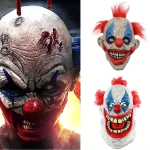 Maschera di Halloween Capelli rossi Maschera da clown Cosplay Ruolo spaventoso Horror Joker Lattice Casco integrale Copricapo in maschera Costume Prop 1