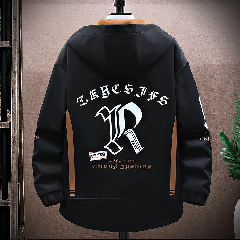 Giacche casual con cappuccio da uomo Cappotti sottili patchwork autunnali Capispalla Top Giacca a vento Abbigliamento streetwear Taglie forti 5