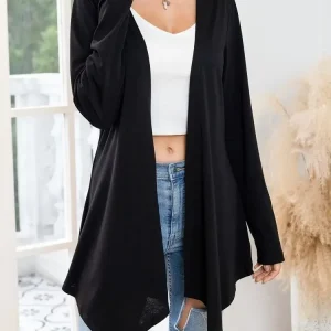 Top lungo cardigan a maniche lunghe tinta unita taglie forti nuovo temperamento alla moda da donna primaverile 1