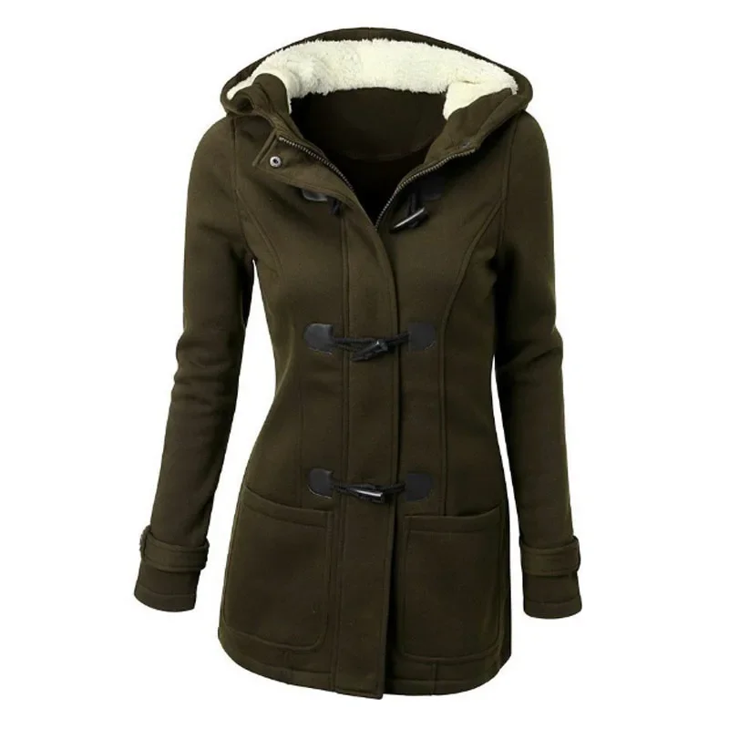 Trench da donna casual 2025 Cappotto con cappuccio con cerniera autunnale Cappotto lungo da donna Trench con bottoni in corno Capispalla da donna Top Jaqueta Feminina 6