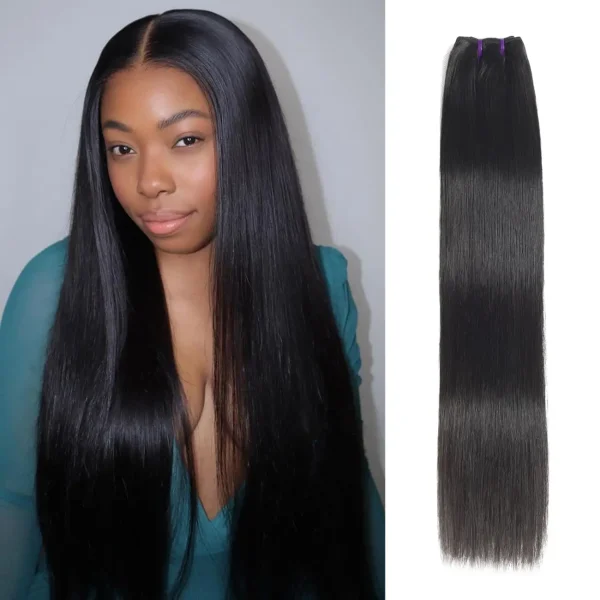 Estensioni del tessuto dei capelli sintetici lisci per le donne 60g clip facile nera naturale in fasci di capelli lunghi resistenti al calore non remy 6