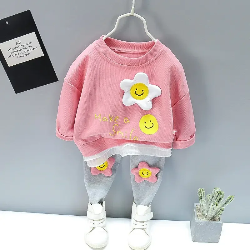 New Spring Toddler abbigliamento tuta in cotone bambini ragazze Cartoon t-shirt pantaloni sportivi 2 pz/set abbigliamento per bambini tute per bambini 5