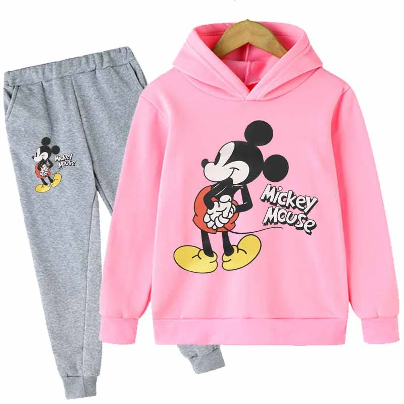 Autunno Topolino Minnie Stampa Ragazze Felpe con cappuccio + pantaloni Vestito Casual Bambini Manica lunga Abbigliamento per bambini Vestiti 2 pezzi Set Tuta 3