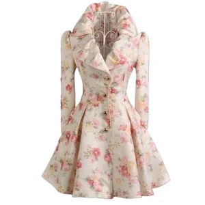 2025 Trench da donna primavera autunno nuovo cappotto a fiori giacca a vento media e lunga con colletto ampio abbigliamento da donna 1