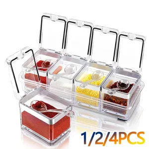 1-4 pezzi set di barattoli di spezie ad alta trasparenza a 4 scomparti utensili da cucina piccoli utensili per accessori per riporre condimenti 1