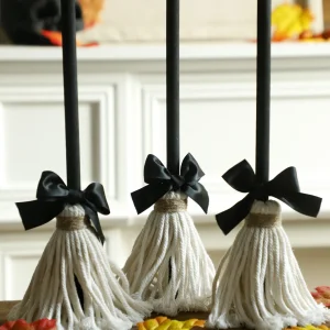 1, 3 pezzi di decorazioni per scopa da strega di Halloween, ornamenti da tavolo gotici con fiocco nero, artigianato fatto a mano per casa, feste e desktop 1