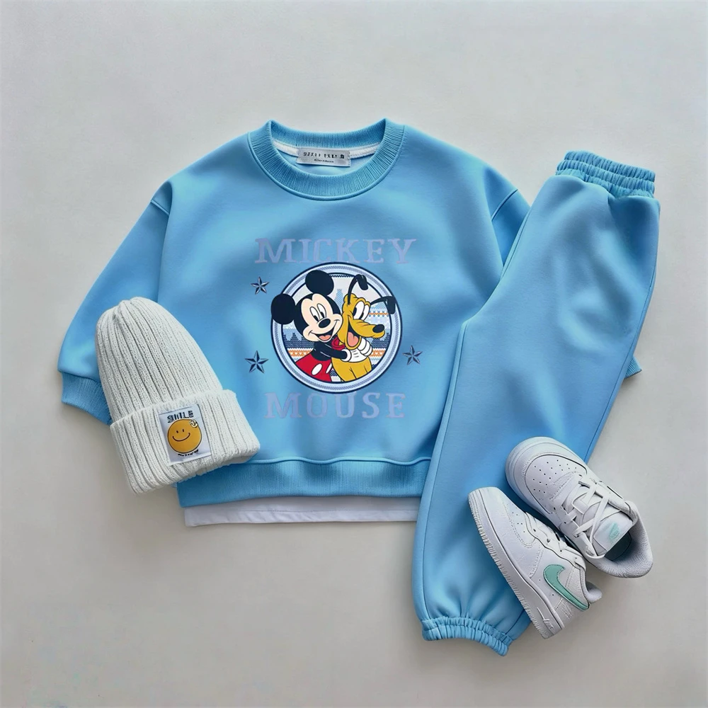 Top + Pantaloni 2 pezzi Felpe stampate Topolino Tute tinta unita Costume di moda per ragazzi Bambino Cartoon Abiti a maniche lunghe 3