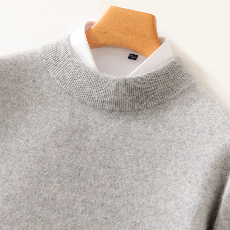 Autunno/Inverno nuovo maglione pullover di lana camicia di cashmere camicia da uomo con fondo lavorato a maglia allentato a maniche lunghe con collo semi-alto 2