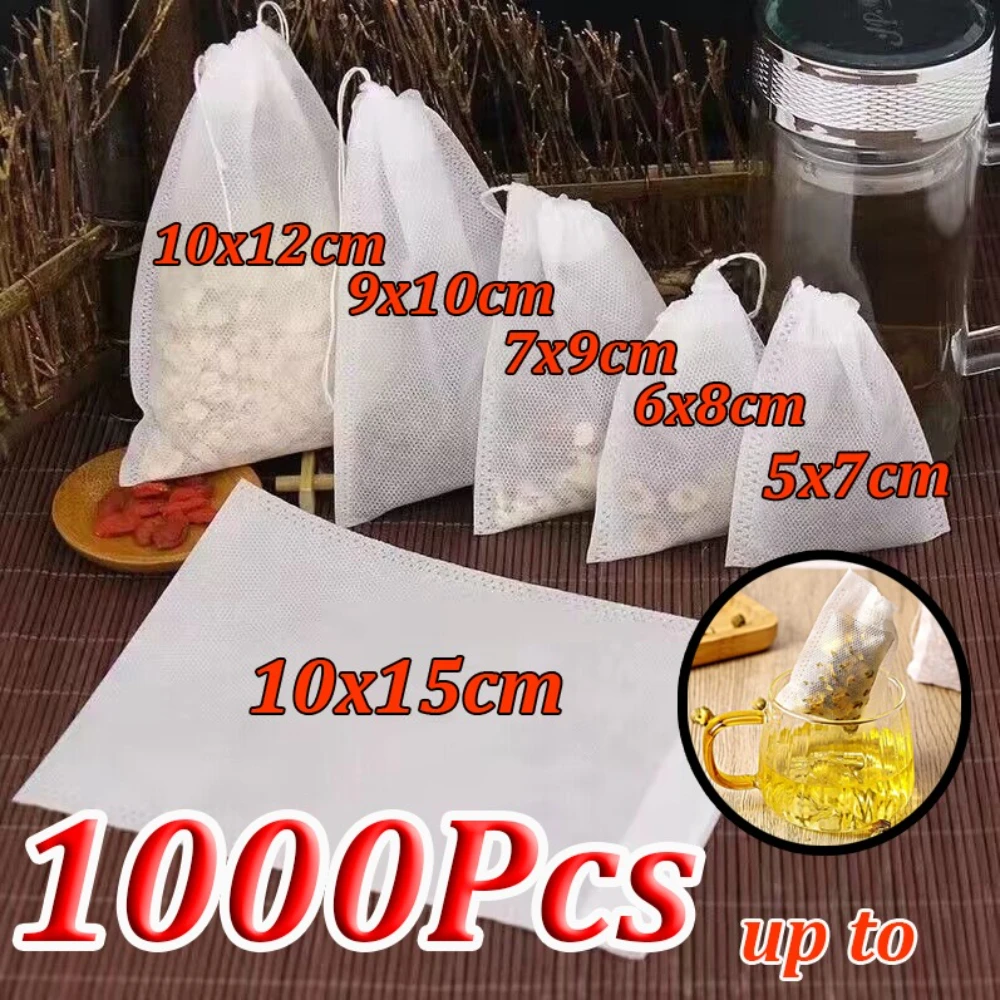 1000-100 pezzi bustine di tè usa e getta vuote bustine di filtro per tè profumato carta con coulisse per caffè erba tè sfuso utensili da cucina 1