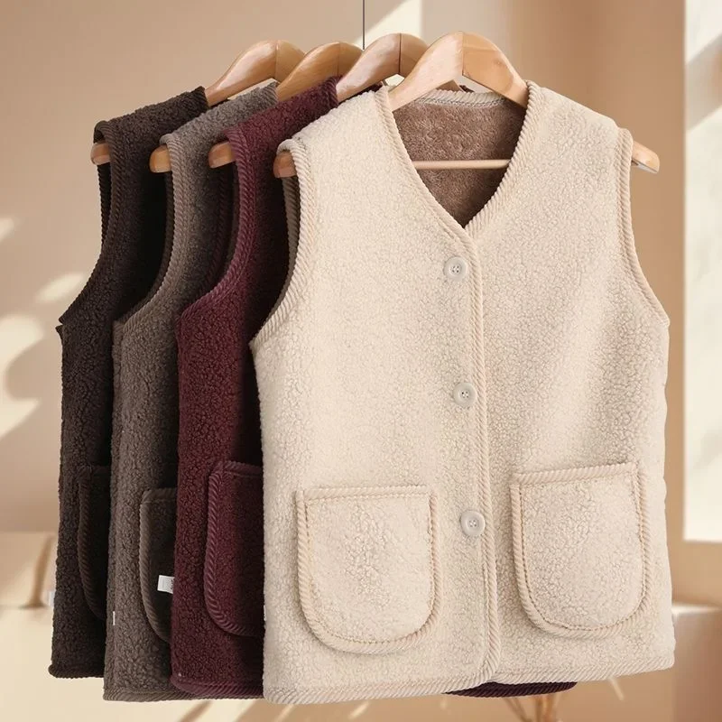 Giacca in pelliccia di agnello Giacca ispessita floccata Capispalla caldo per donna Autunno Inverno Vestibilità regolare senza maniche Cappotto in cotone 3