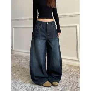 Blu delle Donne Retro Y2K 2000s Gamba Larga Baggy Casual Denim Pantaloni A Vita Alta Jeans Allentati 2024 Autunno Harajuku Pantaloni a Figura Intera 1