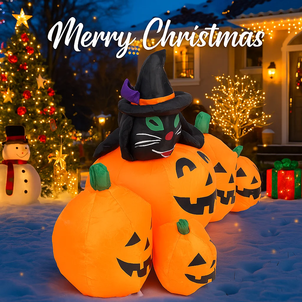 4,92FT Giocattolo gonfiabile di Halloween Zucca gatto nero con luci a LED Ornamenti da giardino Decorazione per feste da prato Forniture per la casa Ornamenti 2