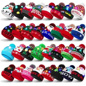 1/2/5/10/20 Pcs cappello di natale natale LED Light Up Beanie cappelli in maglia cappelli da neve invernali berretto bomboniere natalizie per adulti e bambini 1