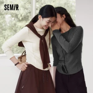 Semir T-shirt a maniche lunghe Donna Inverno T-shirt a maniche lunghe Donna Inverno Top aderente Spalla Colore 2025 Nuovo abbigliamento morbido e sottile 1