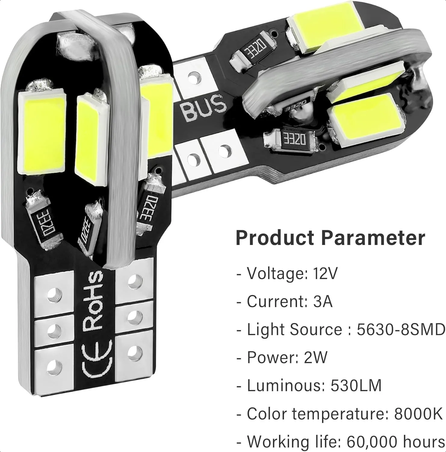 2/5/10/50/100 PCS T10 194 W5W Lampadine a LED Interni auto Cupola Mappe Portaoggetti Tronco Luci targa 12V 5630-8SMD 6000K Bianco 4