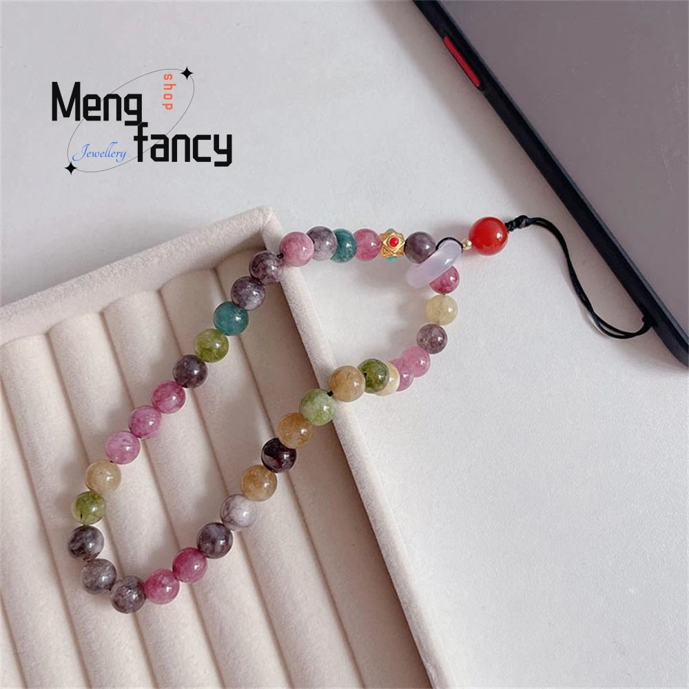 Perline di tormalina naturale catena di telefoni cellulari studenti nuovi gioielli di moda popolari con anello di pace in calcedonio semplice cinese 4