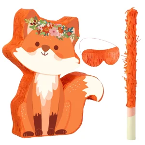 1 set di pinata a tema volpe animale della foresta dei cartoni animati con bastone per benda sugli occhi per la decorazione della festa di compleanno per bambini 1