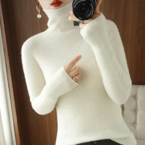 Women Sweater Turtleneck 2025 Autumn Winter Slim Bottoming Shirt Warm Korean Slim Fit Woman Pullovers Long Sleeve Knitted Jumper 1