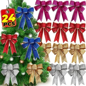 24/1pcs Glitter Fiocco di Natale Oro Rosso Albero di Natale Nastro Bowknot Appeso Ornamenti pendenti per la festa di Capodanno Decorazioni per la casa Regali 1