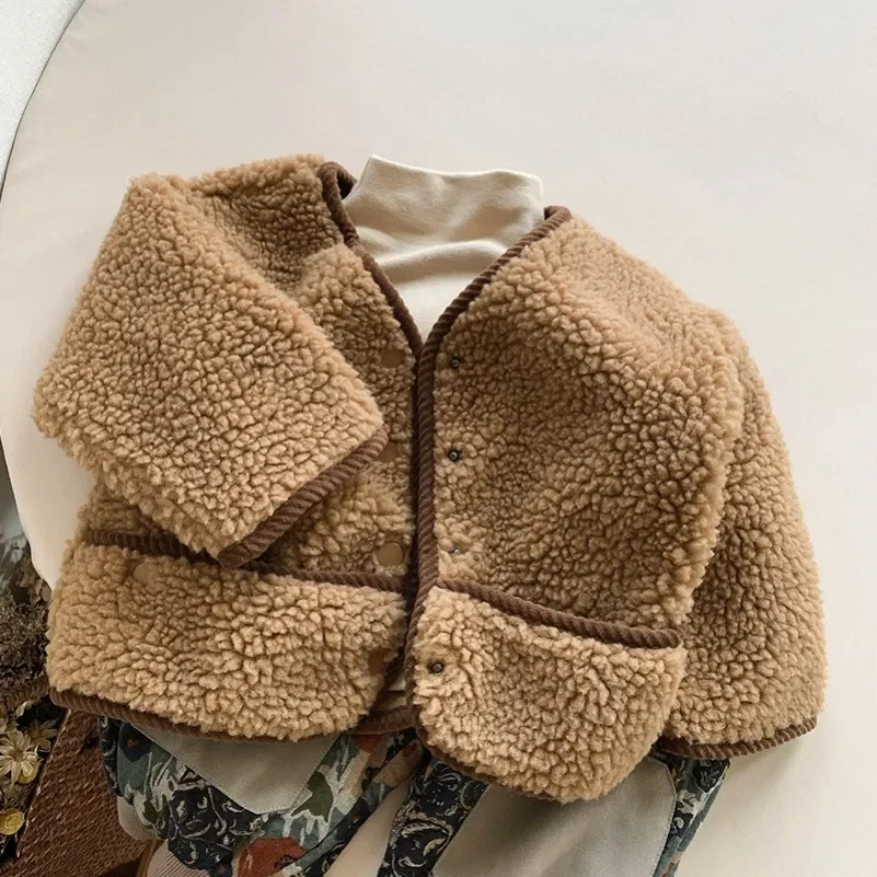 2025 Cappotto per bambini Autunno e inverno Morbido e caldo Cappotto per giacca da neonato Cardigan casual in pile polare Cappotto per bambina da 1-7 anni 3