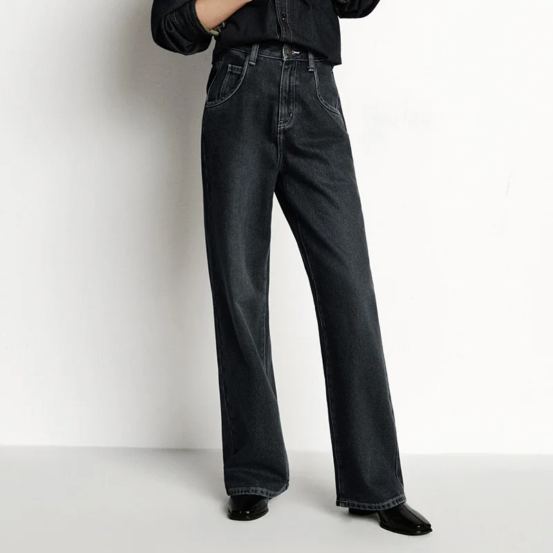 Semir Jeans Donna Gamba larga Foderato in pile Comodo Vita alta Inverno 2025 Nuovi pantaloni lunghi fino al pavimento con effetto allungamento delle gambe 4