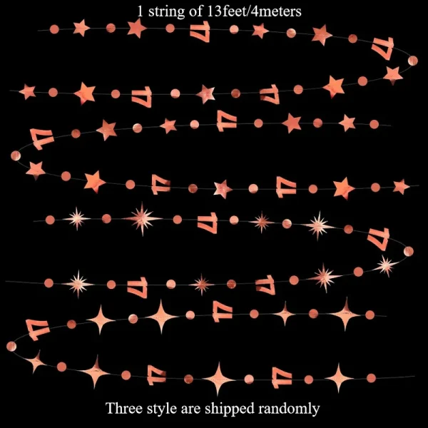 Decorazioni per il 17° compleanno in oro rosa Numero 17 Cerchio Dot Star Ghirlanda Banner Sfondo per ragazze Forniture per feste del 17° compleanno 2