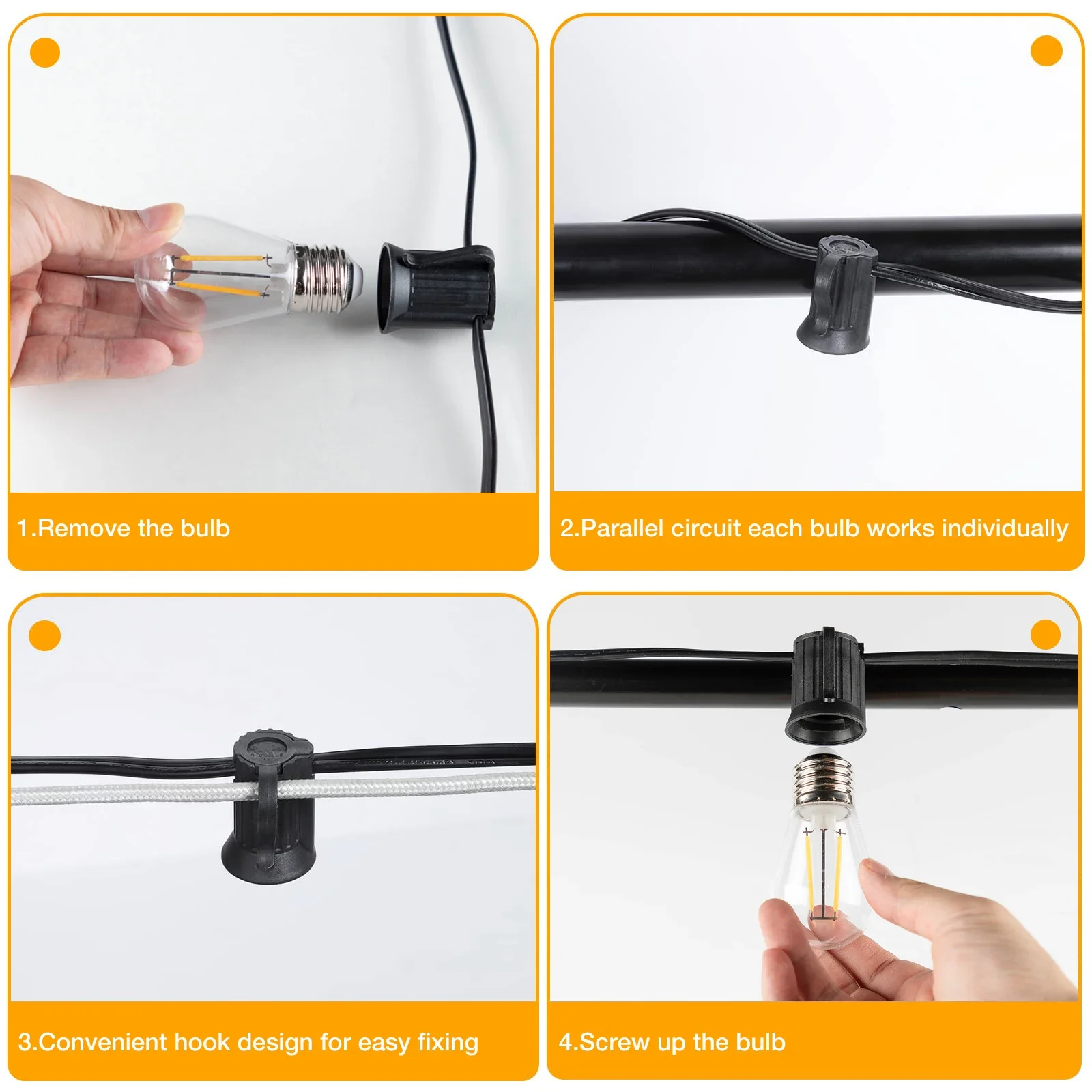 Sphoon 50FT S14 LED Ghirlanda String Light Spina UE 220V Lampadina in plastica infrangibile 1W 2W E27 Retro Outdoor Decor Patio Fata Luce 4