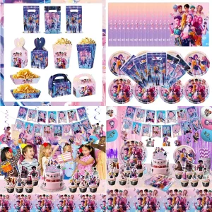 Kpop Demon Hunters Decorazioni di compleanno Palloncini Set Piatti per tazze Cake Topper Regali Borse K Pop Demon Hunters Compleanno Pary Bomboniere 1