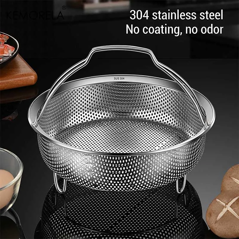 Cestello per vapore in acciaio inossidabile 304 con manico pieghevole, scolapiatti per frutta e verdura, per la separazione della zuppa di riso, cottura a vapore 4