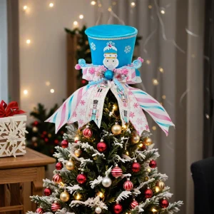 Il cappello a cilindro dell'albero di Natale della decorazione dell'albero di Natale è pieghevole con un nastro a fiocco, adatto per la decorazione delle feste invernali 1
