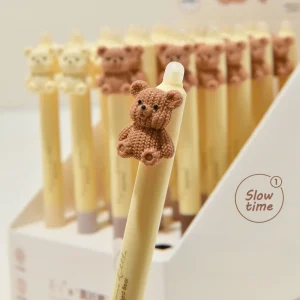 4 pz/set Cheese Bear Fare Clic Penna Gel Cancellabile Impugnatura Morbida Punto ST Scrittura Liscia per la Studio Note di Cristallo Blu Carino Cancelleria 1