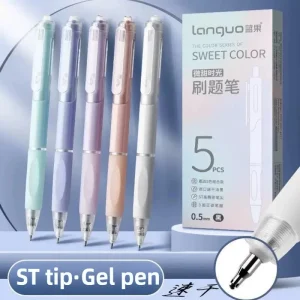 LANGUO Set da 9 colori Penna a inchiostro gel semplice di grande capacità Penne gel per stoppia liscia Colore nero Materiale scolastico di cancelleria con impugnatura morbida 1