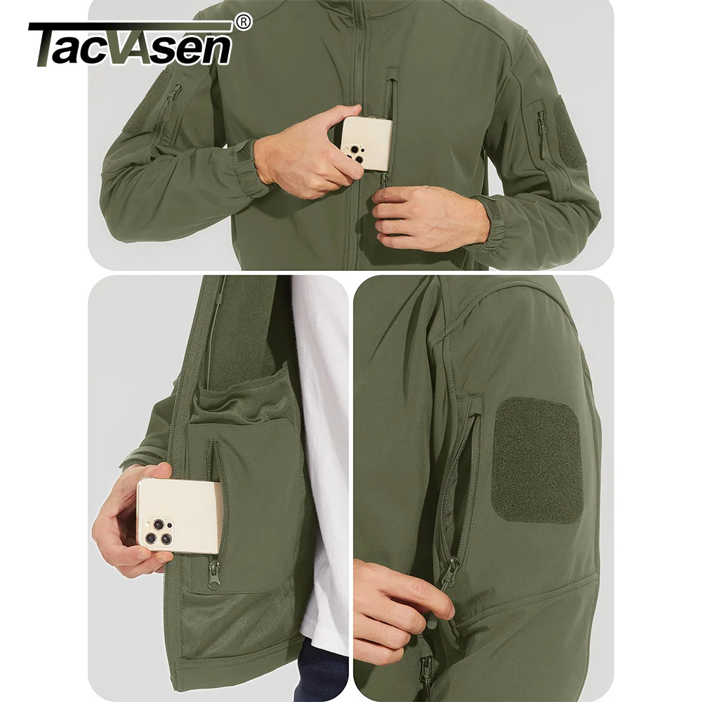 Giacca foderata in pile impermeabile TACVASEN con tasche con cerniera giacche da lavoro da trekking con cappuccio Softshell da uomo Outdoor giacca a vento 2