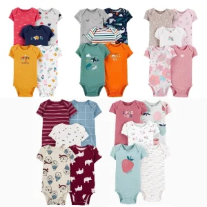 Neonato ragazza ragazzo vestiti estate manica corta 100% cotone pagliaccetto bambino bambini tuta tuta per bambini 5 pz/lotto 1