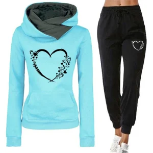 Felpe con cappuccio stampate con cuore a farfalla Pantaloni sportivi 2025 Autunno Inverno Moda donna Tuta Casa Outdoor Casual Abiti caldi con cappuccio 1